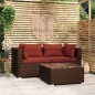 3 pcs conjunto lounge jardim c/ almofadões vime PE castanho