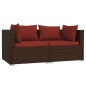 3 pcs conjunto lounge jardim c/ almofadões vime PE castanho