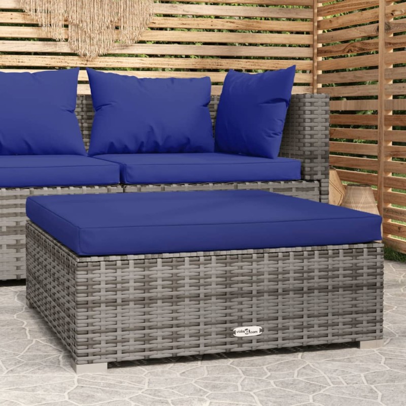 Apoio de pés p/ jardim com almofadão 70x70x30 cm vime PE cinza-Unidades de sofá com módulos externos-Home Retail