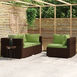 3 pcs conjunto lounge jardim c/ almofadões vime PE castanho