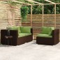 3 pcs conjunto lounge jardim c/ almofadões vime PE castanho