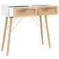 Mesa consola 80x30x75 cm pinho maciço e vime natural branco