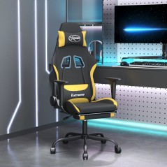 vidaxL Cadeira de gaming com apoio de pés tecido preto e amarelo