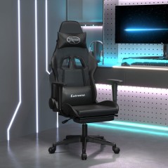 Cadeira gaming massagens c/ apoio pés couro artif. preto