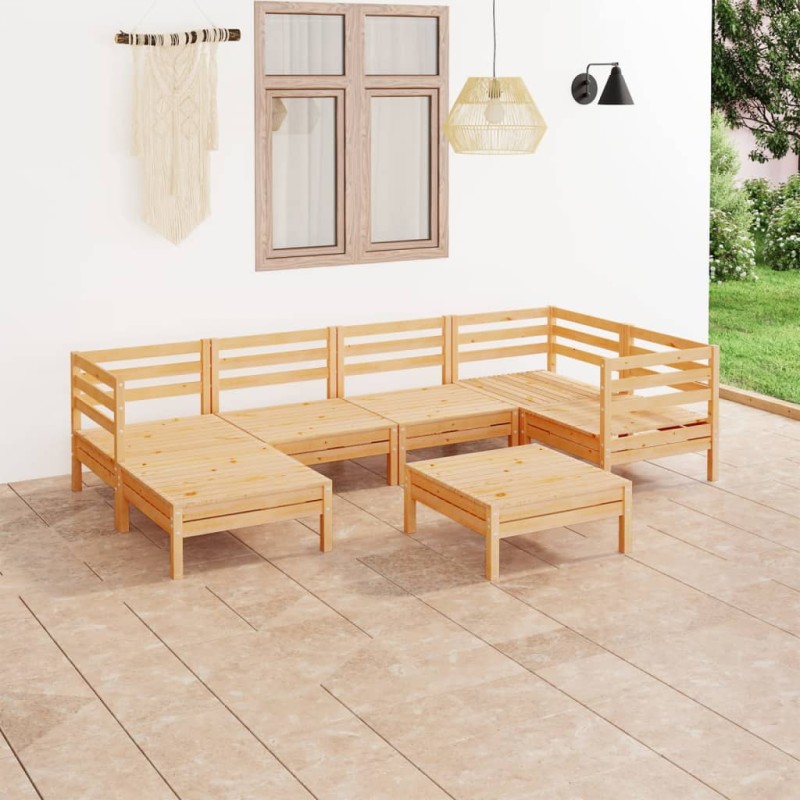 7 pcs conjunto lounge de jardim pinho maciço-Conjuntos de jardim-Home Retail