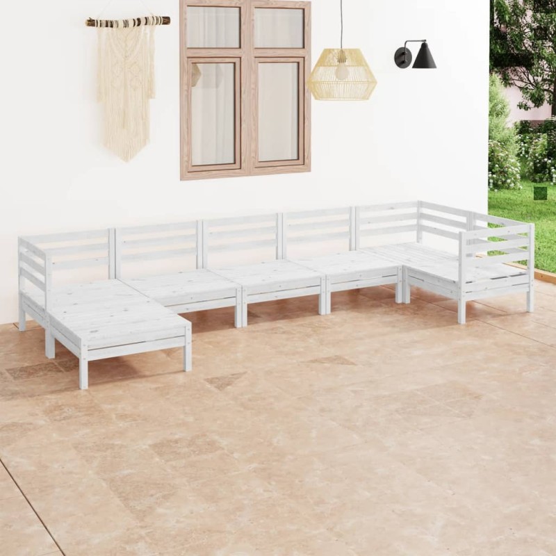 7 pcs conjunto lounge de jardim pinho maciço branco-Conjuntos de jardim-Home Retail