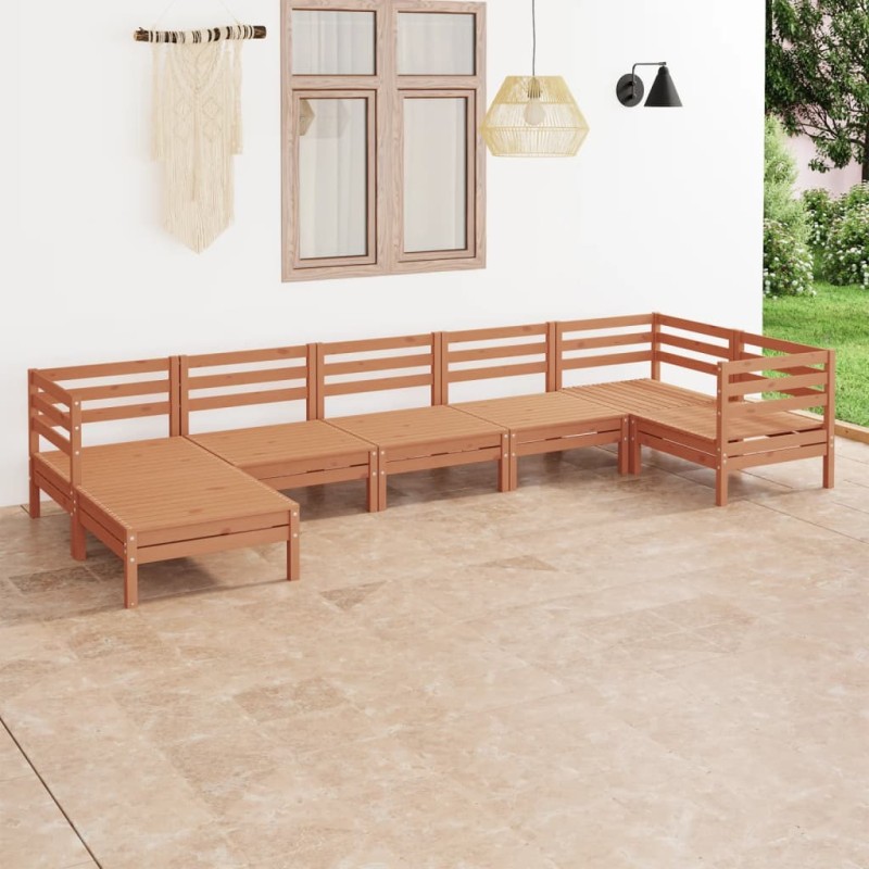 7 pcs conjunto lounge de jardim pinho maciço castanho mel-Conjuntos de jardim-Home Retail