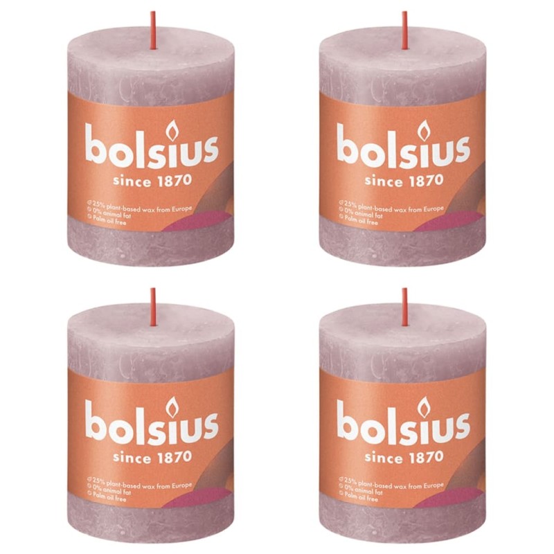 Bolsius Velas rústicas cilíndricas Shine 4 pcs 80x68 mm rosa cinza-Velas-Home Retail