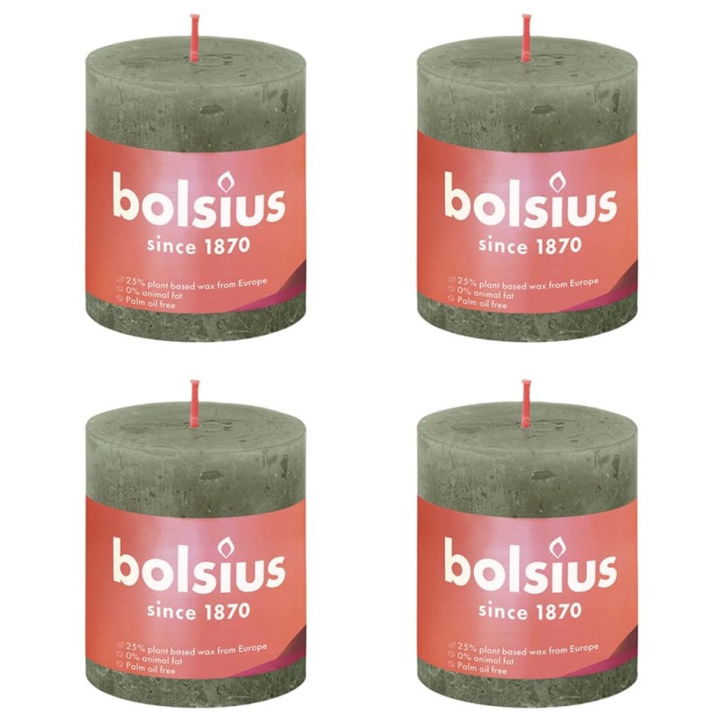 Bolsius Velas rústicas cilíndricas Shine 4pcs 80x68 mm azeitona fresca-Velas-Home Retail