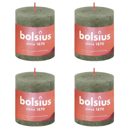 Bolsius Velas rústicas cilíndricas Shine 4pcs 80x68 mm azeitona fresca