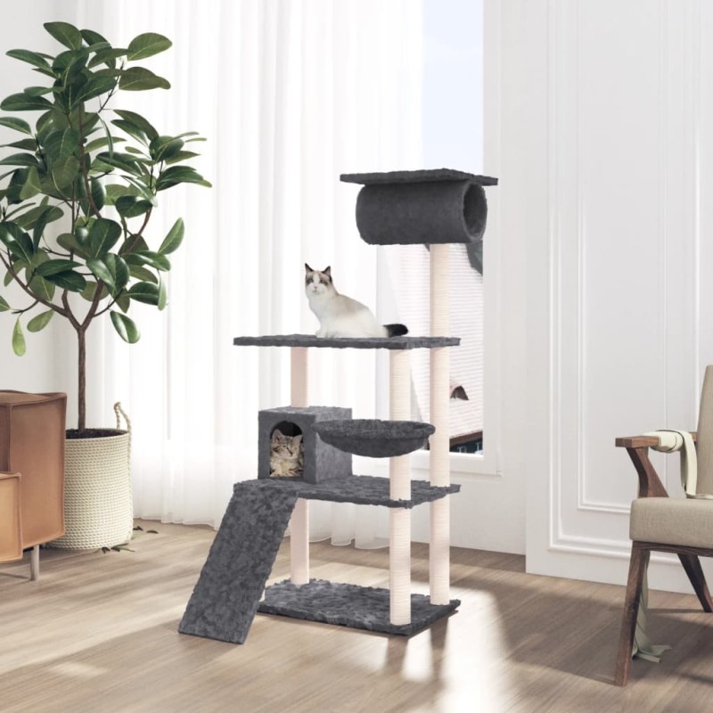 Árvore p/ gatos c/ postes arranhadores sisal 131cm cinza-escuro-Móveis para gatos-Home Retail