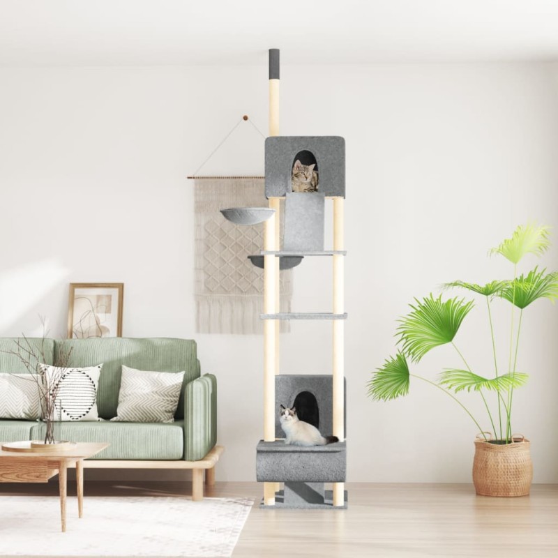 Árvore gatos altura ajustável chão-teto 277-303 cm cinza-claro-Móveis para gatos-Home Retail