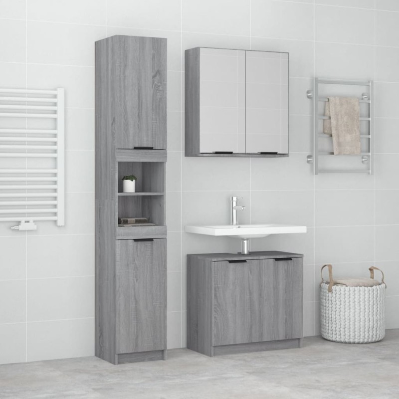 3 pcs conjunto móveis WC derivados de madeira cinzento sonoma-Conjuntos de móveis para casa de banho-Home Retail