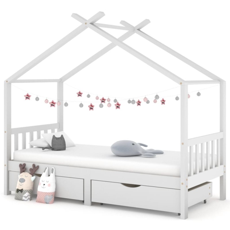 Estrutura cama criança c/ gavetas 90x200 cm pinho maciço branco-Berços e camas infantis-Home Retail