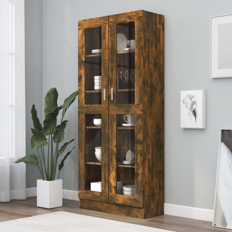 Vitrine 82,5x30,5x185,5 cm derivados de madeira carvalho fumado-Estantes para livros-Home Retail