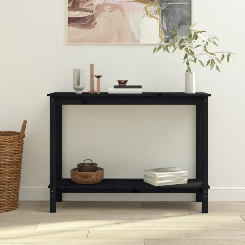 Mesa consola 110x40x80 cm madeira de pinho maciça preto-Mesas de apoio-Home Retail