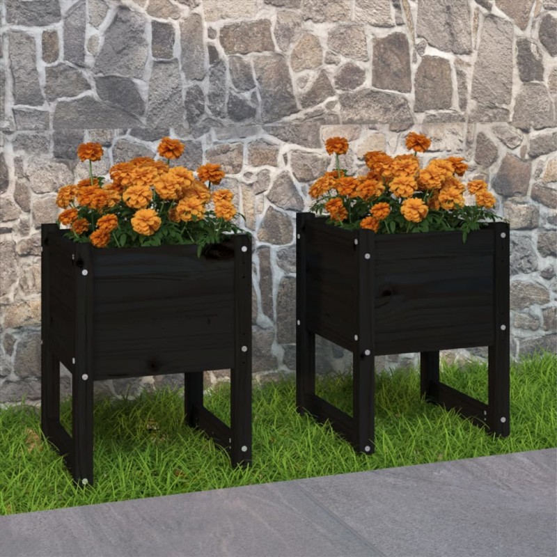 Vasos/floreiras 2 pcs 40x40x52,5 cm pinho maciço preto-Vasos e floreiras-Home Retail