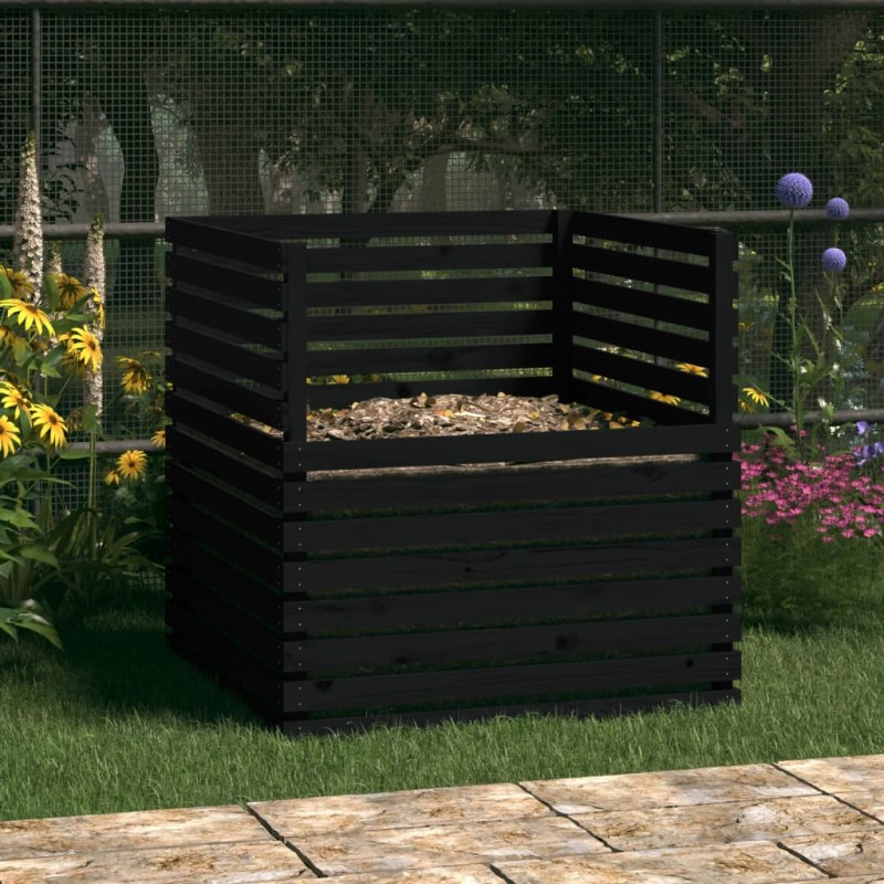 Caixa de compostagem 100x100x102 cm pinho maciço preto-Recipientes para compostagem-Home Retail