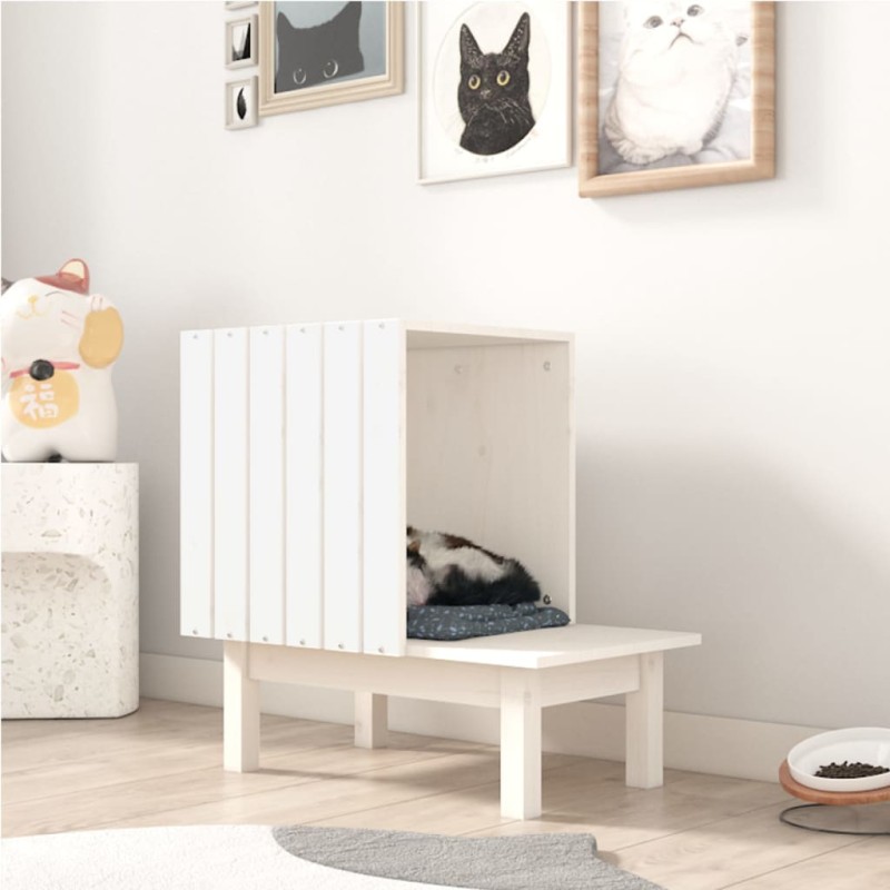 Ninho para gatos 60x36x60 cm pinho maciço branco-Móveis para gatos-Home Retail