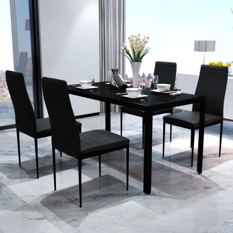 Conjunto mesa de jantar 5 pcs preto-Conjuntos de móveis para cozinha e sala de jantar-Home Retail