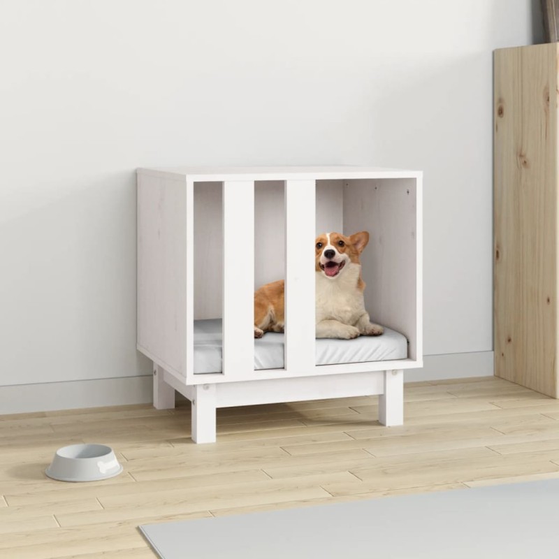 Casota para cães 50x40x52 cm madeira de pinho maciça branco-Casotas para cães-Home Retail