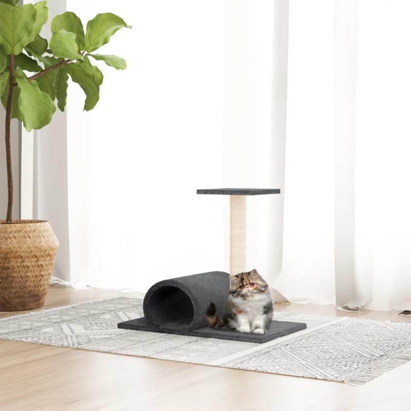 Poste arranhador para gatos com túnel 60x34,5x50cm cinza-escuro-Móveis para gatos-Home Retail