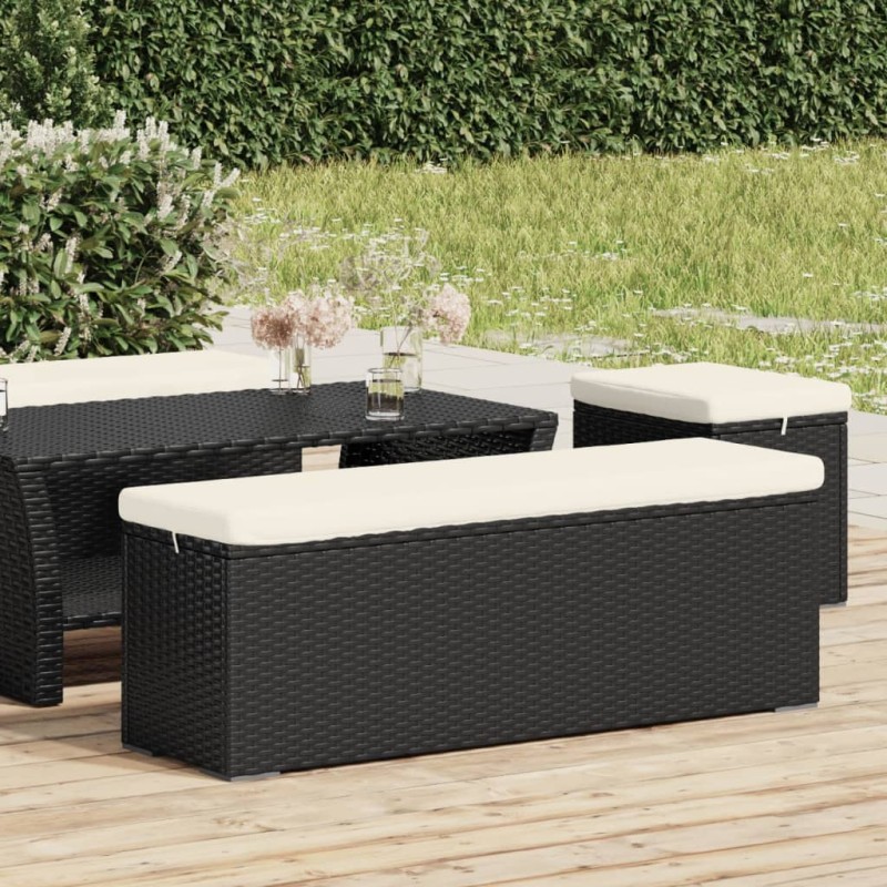 Banco otomano com almofadão 110x30x40 cm vime PE preto-Bancos de jardim-Home Retail