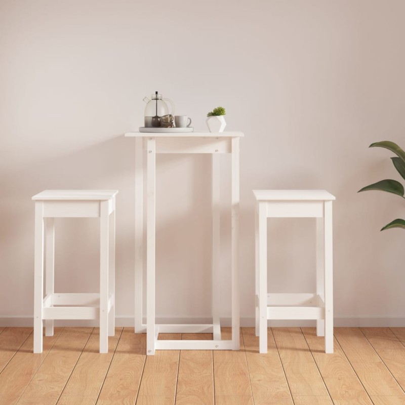 3 pcs conjunto de bar pinho maciço branco-Conjuntos de móveis para cozinha e sala de jantar-Home Retail