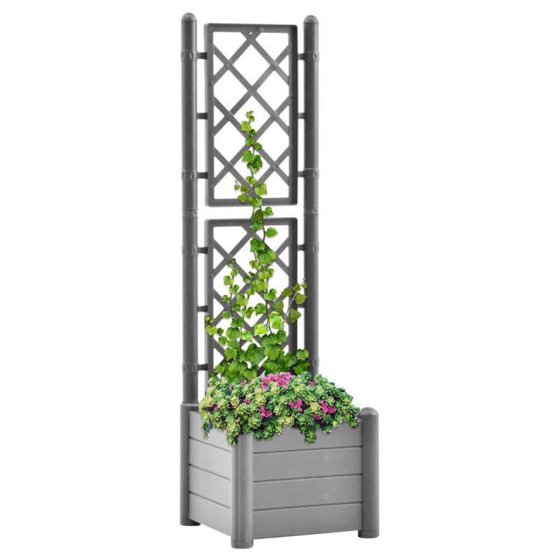 Vaso/floreira de jardim com treliça 43x43x142 cm PP cinza pedra-Vasos e floreiras-Home Retail