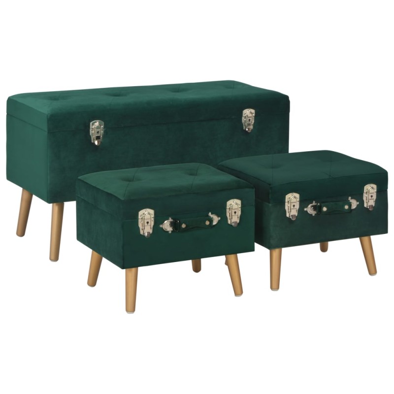 Bancos de arrumação 3 pcs veludo verde-Bancos de arrumação e entrada-Home Retail