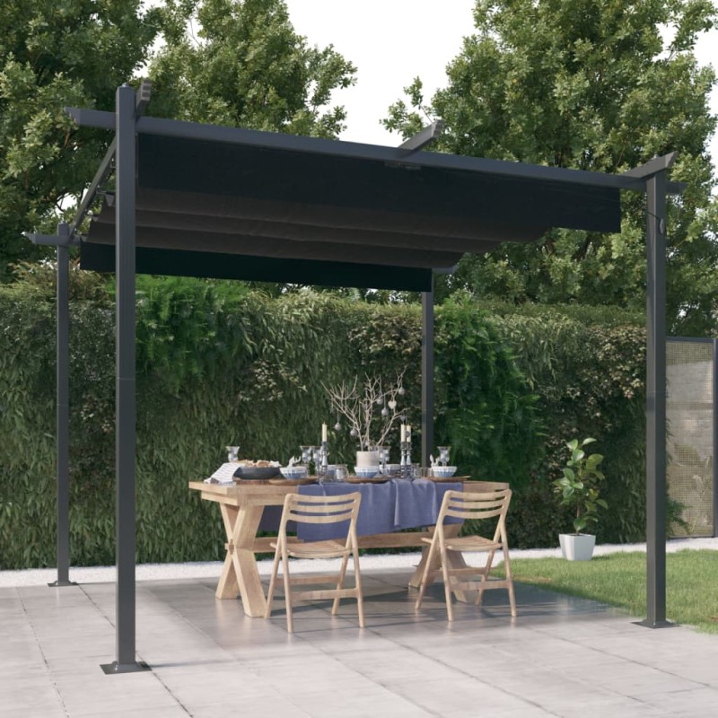 Gazebo de jardim com telhado retrátil 3x3 m antracite-Toldos e gazebos-Home Retail