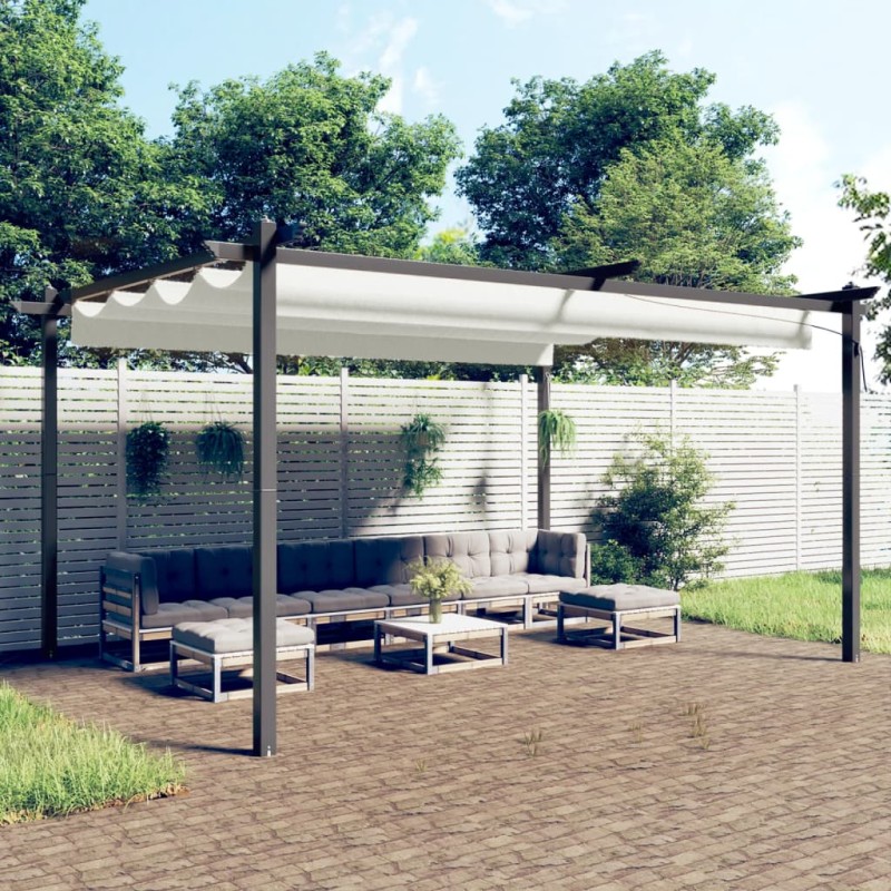 Gazebo de jardim com telhado retrátil 4x3 m cor creme-Toldos e gazebos-Home Retail