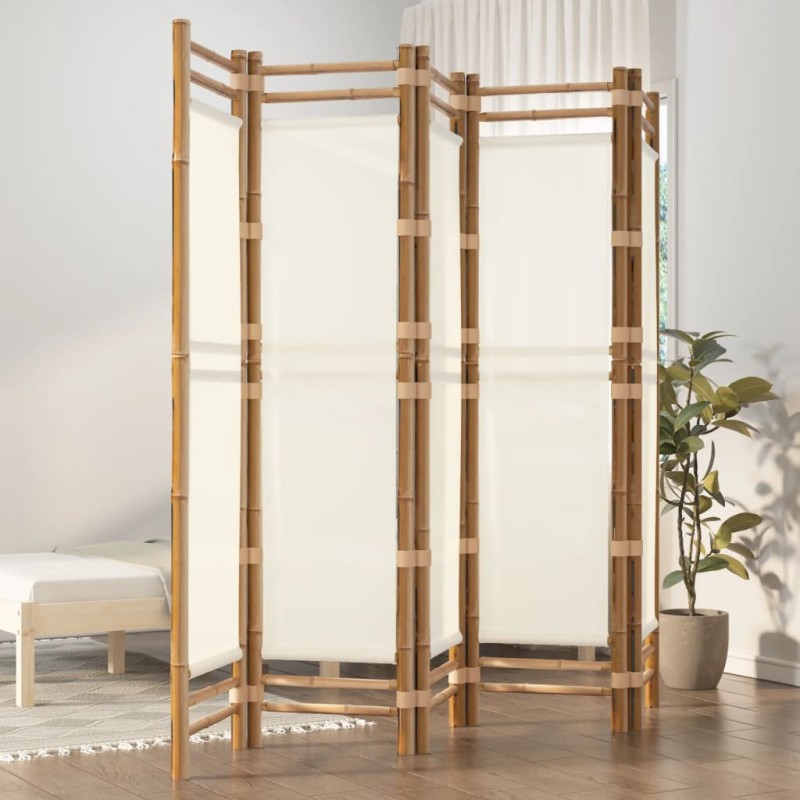 Divisória/biombo com 5 painéis dobráveis 200 cm bambu e lona-Biombos-Home Retail