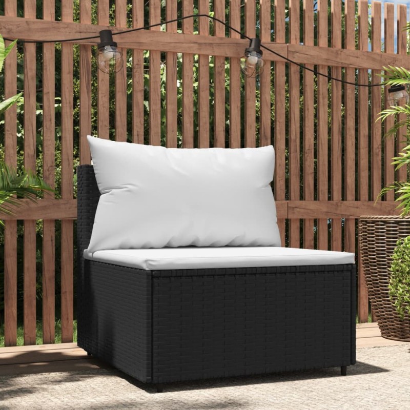 Sofá de centro para jardim com almofadões vime PE preto-Sofás para exterior-Home Retail