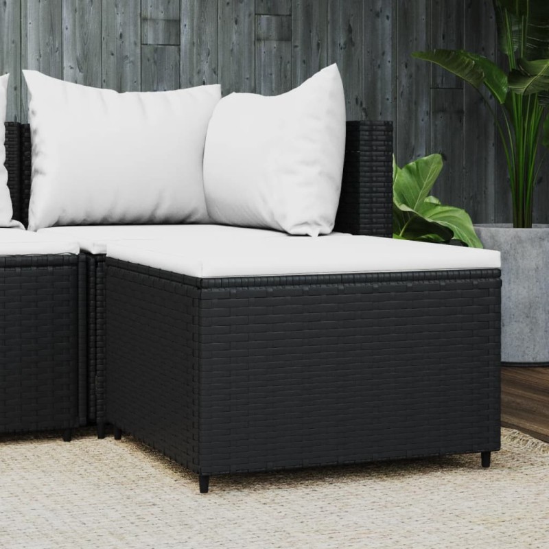 Apoio de pés para jardim com almofadão vime PE preto-Pufes para exterior-Home Retail