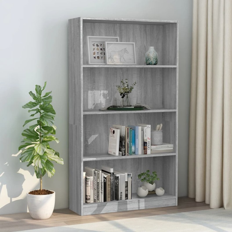 Estante 4 prateleiras 80x24x142 cm deriv. madeira cinza-cimento-Estantes para livros-Home Retail