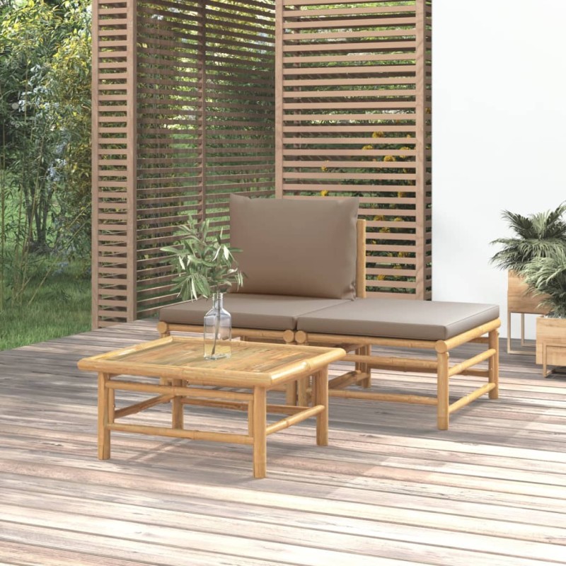 3 pcs conj. lounge jardim bambu almofadões cinzento-acastanhado-Unidades de sofá com módulos externos-Home Retail