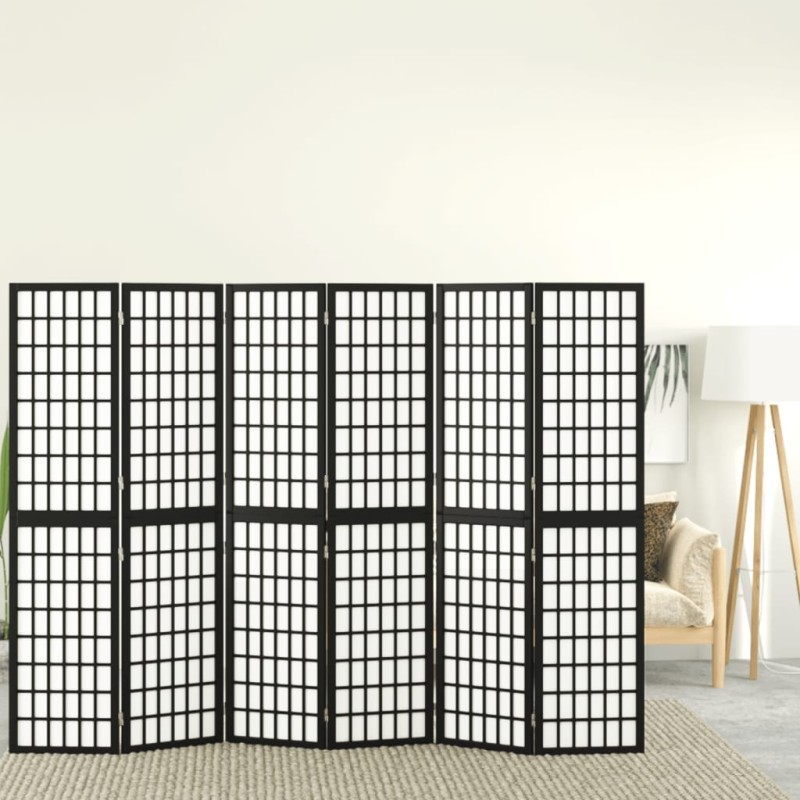 Biombo dobrável com 6 painéis estilo japonês 240x170 cm preto-Biombos-Home Retail