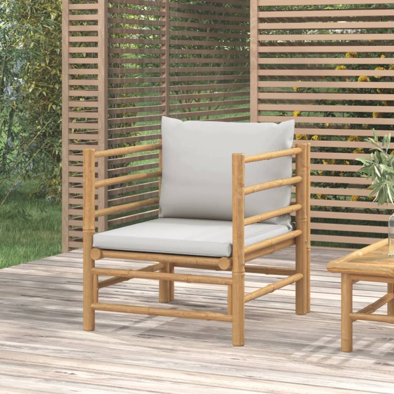 Sofá de jardim bambu com almofadões cinzento-claro-Unidades de sofá com módulos externos-Home Retail