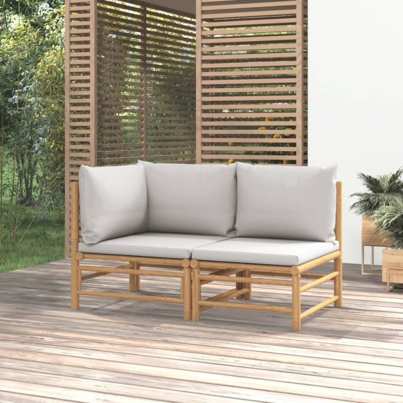 2 pcs conj. lounge de jardim bambu c/ almofadões cinzento-claro-Unidades de sofá com módulos externos-Home Retail