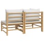 2 pcs conj. lounge de jardim bambu c/ almofadões cinzento-claro