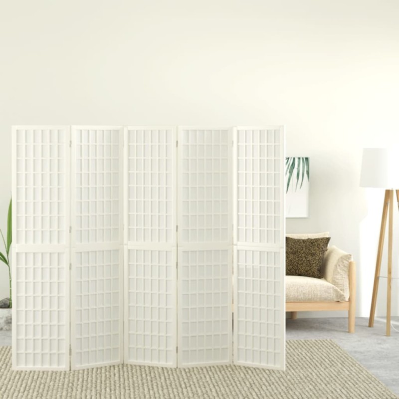 Biombo dobrável com 5 painéis estilo japonês 200x170 cm branco-Biombos-Home Retail