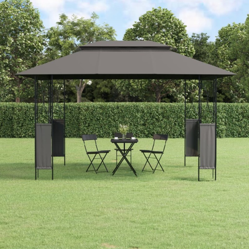 Gazebo com telhado 400x300x270 cm aço antracite-Toldos e gazebos-Home Retail