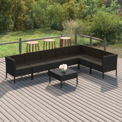 8 pcs conjunto lounge de jardim c/ almofadões vime PE preto