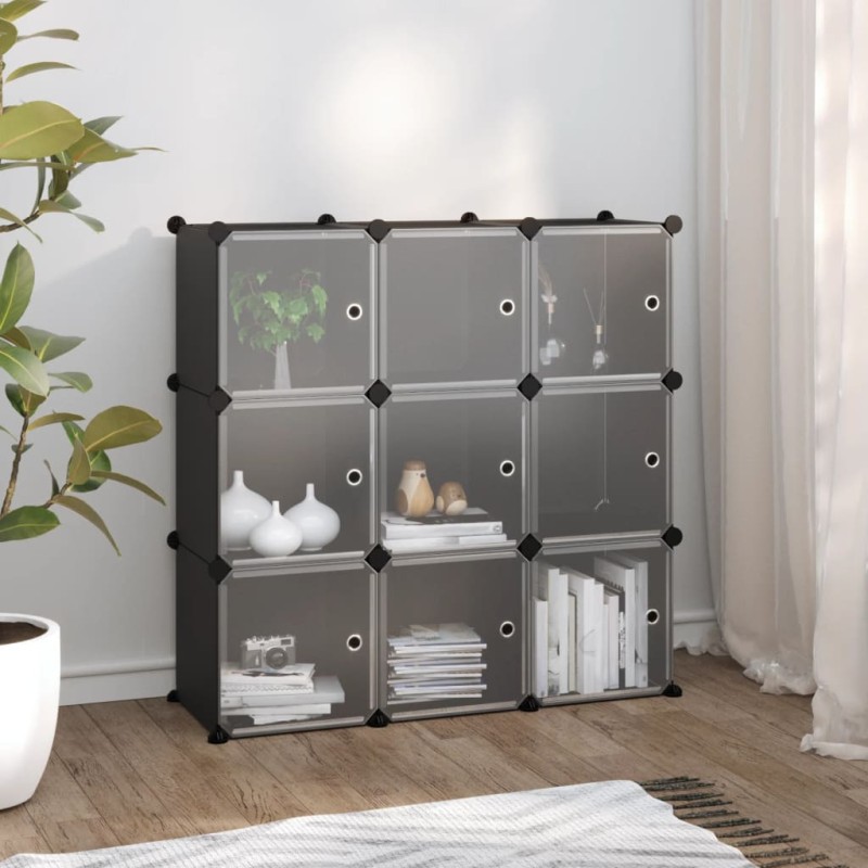 Organizador de arrumação com 9 cubos e portas PP preto-Sapateiras e organizadores-Home Retail