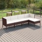 5 pcs conjunto lounge jardim c/ almofadões vime PE castanho