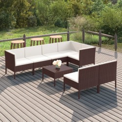 8 pcs conjunto lounge jardim c/ almofadões vime PE castanho