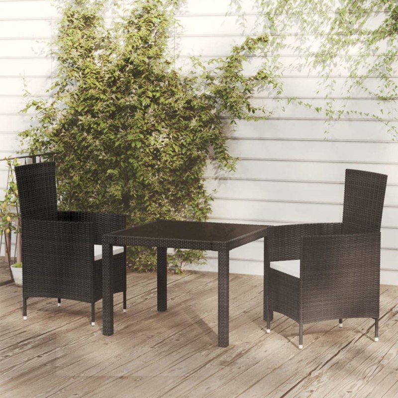 3 pcs conjunto jantar exterior com almofadões vime PE preto-Conjuntos de jardim-Home Retail