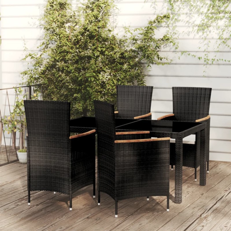 5 pcs conjunto jantar exterior com almofadões vime PE preto-Conjuntos de jardim-Home Retail