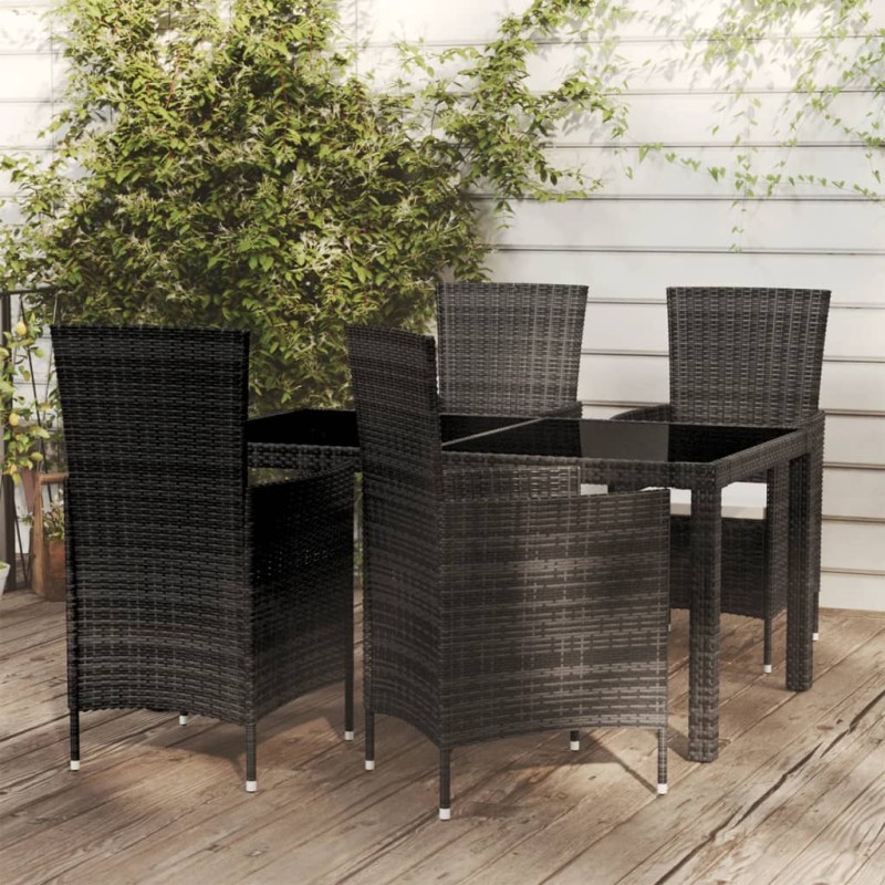 5 pcs conjunto jantar exterior com almofadões vime PE preto-Conjuntos de jardim-Home Retail